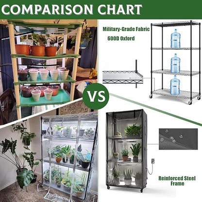 Indoor Greenhouse with Clear Cover – 4-Tier Portable Plant Stand with 3 T8 Grow - Image 8