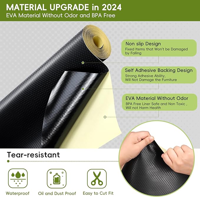 Black Drawer Shelf Liner, Peel and Stick Non Slip Cabinet Liner 10" x 10 FT - Image 3