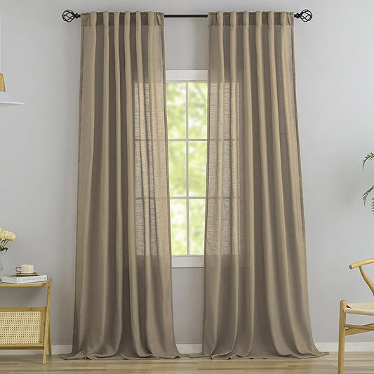 Back Tab Linen Country Farmhouse Curtains by DONREN