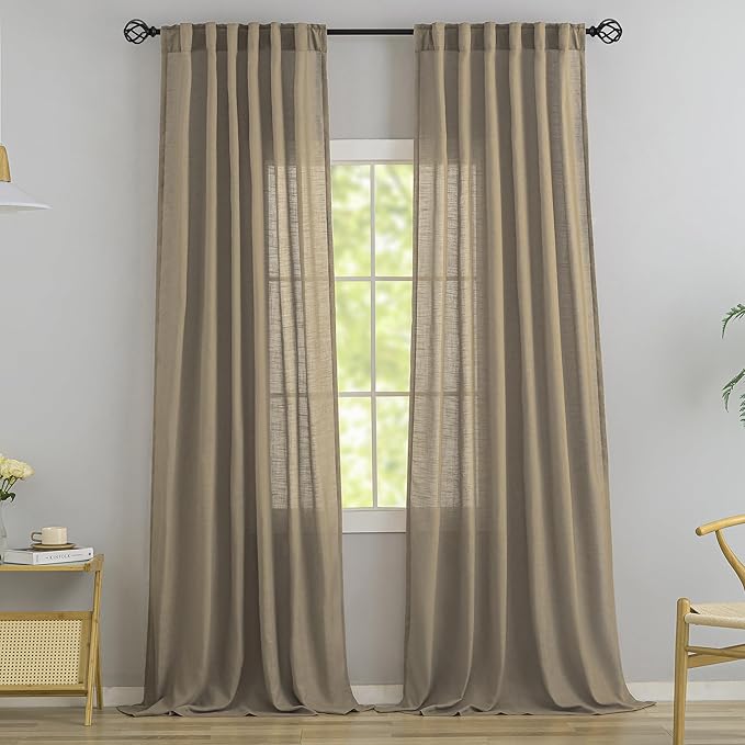 Rustic Livingroom 108 Inch Length Linen Textured Curtains, 2 Panels Back Tab by DONREN