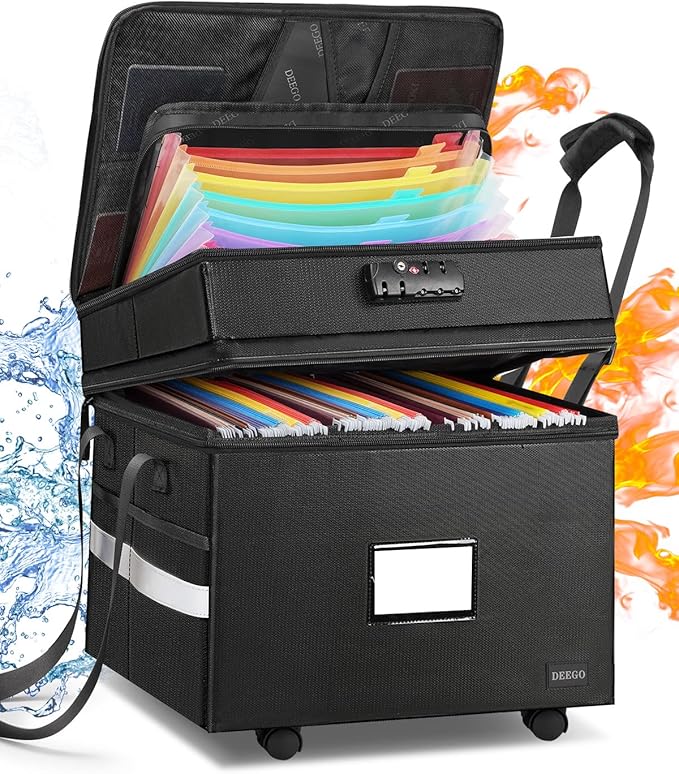 DEEGO Rolling File Box, Fireproof Document Box by DEEGO