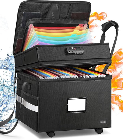 DEEGO Rolling File Box, Fireproof Document Box by DEEGO