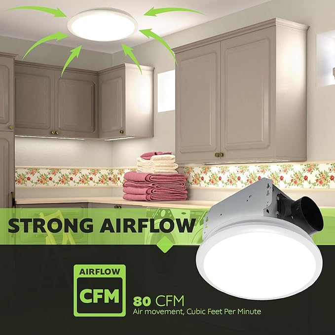 Homewerks 7141-80 Bathroom Fan Integrated LED Light Ceiling Mount Exhaust - Image 6
