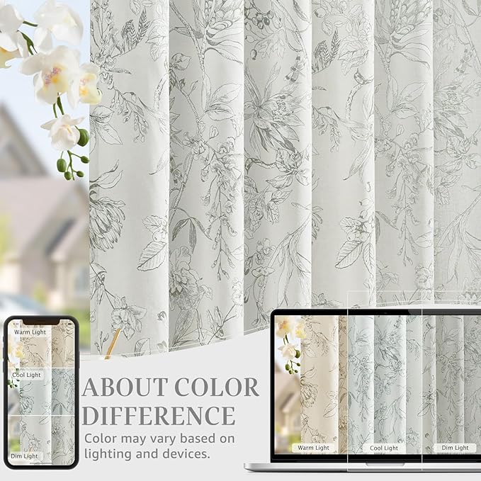 jinchan Floral Curtains 108 Inch Length Charcoal Grey Flower Linen Farmhouse - Image 5