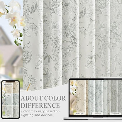 jinchan Floral Curtains 63 Inch Length Charcoal Grey Flower Linen Farmhouse - Image 4