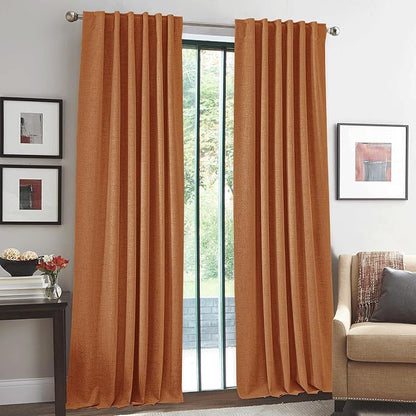 RYB HOME Burnt Orange Total Blackout Curtains Linen Texture, Fall Curtains - Image 2