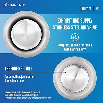 calimaero® TVE 4" Stainless Steel Vents, Round Adjustable Wall Air Vent - Image 2