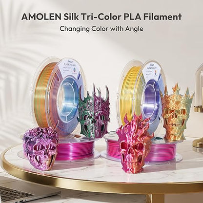 AMOLEN 3D Printer Filament Bundle, Triple Colors Coextrusion Silk PLA Filament - Image 6