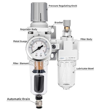 NANPU 1/4" NPT Auto-Drain Air Filter Regulator Lubricator Combo Water/Oil Trap - Image 2