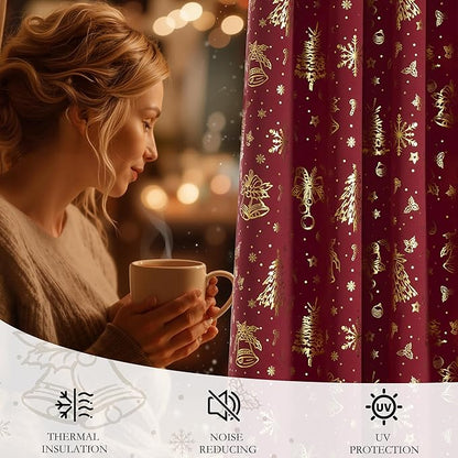 NICETOWN 2 Christmas Red Rod Pocket Tier Curtains 42 x 45 Inch - Image 5