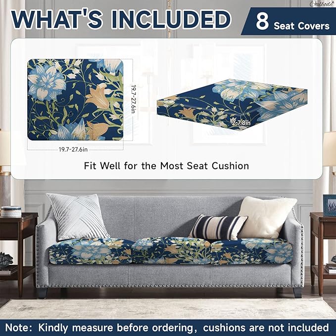 8Pcs Stretch Patio Cushion Cover, Printed Couch & Sofa Slipcovers - Image 2