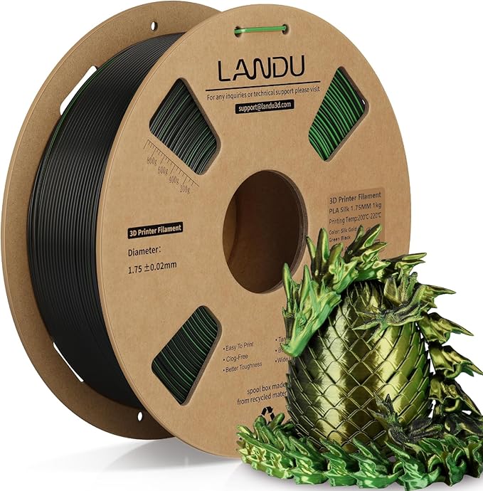 LANDU Silk Tri-Color PLA Filament 1.75mm 1Kg, Triple Color Silk PLA Filament by LANDU