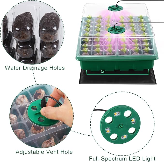 Seed Starter Kit with Grow Light Seedling Heat Mat 48 Cells Seed Starter Tray - Image 4