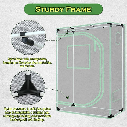 Indoor Grow Tent 48"x24"x60" 600D Mylar Hydroponic - Image 7