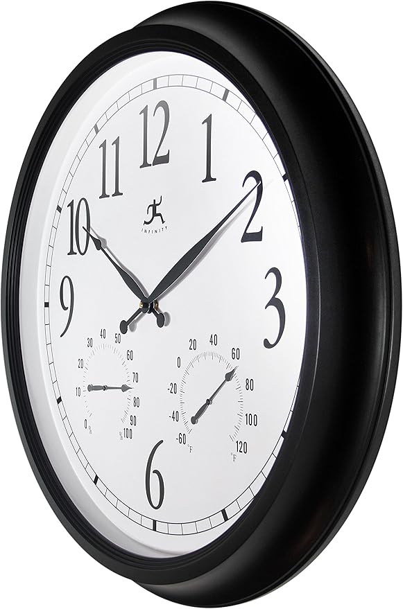 Infinity Instruments 24 inch Classic Black Wall Clock Thermometer Humidity - Image 4