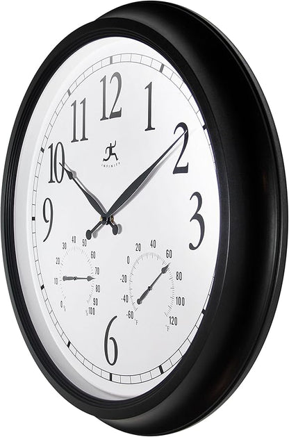 Infinity Instruments 24 inch Classic Black Wall Clock Thermometer Humidity - Image 4