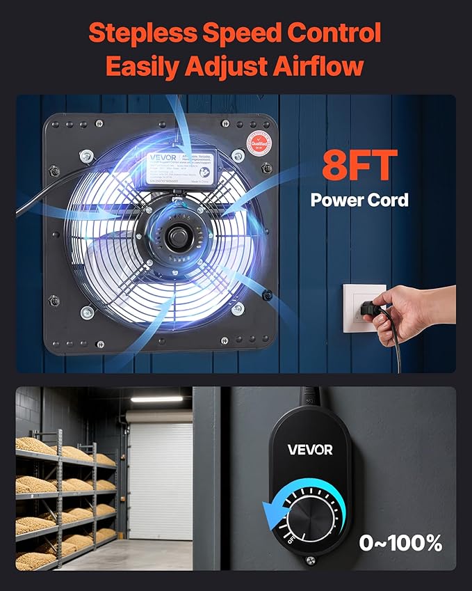 VEVOR 10'' Exhaust Fan, Wall Mounted Attic Fan - Image 6