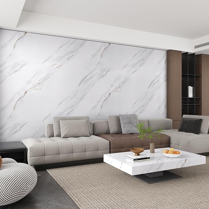15.7"x196.8" Glossy Marble Countertop Peel and stick White Marble Contact Paper - Image 9