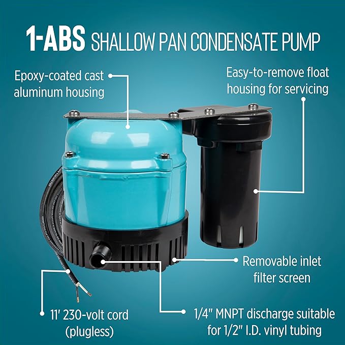 Little Giant 1-ABS 230-volt, 50/60 Hz, 1/150 HP, 205 GPH Automatic Shallow Pan - Image 3