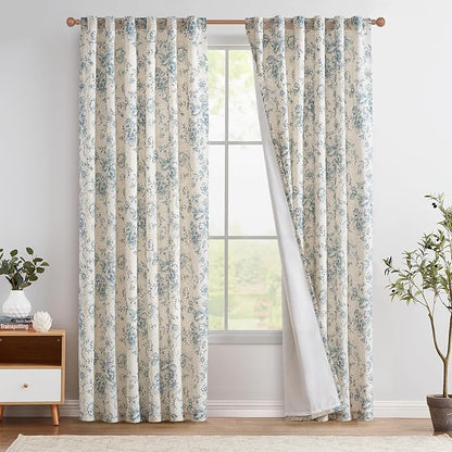 jinchan Lined Linen Blend Curtain Floral Curtains by JINCHAN