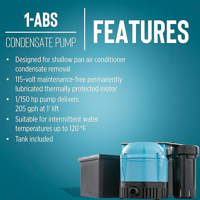 Little Giant 1-ABS 115-volt, 1/150 HP, 205 GPH Automatic Shallow Pan Condensate - Image 6