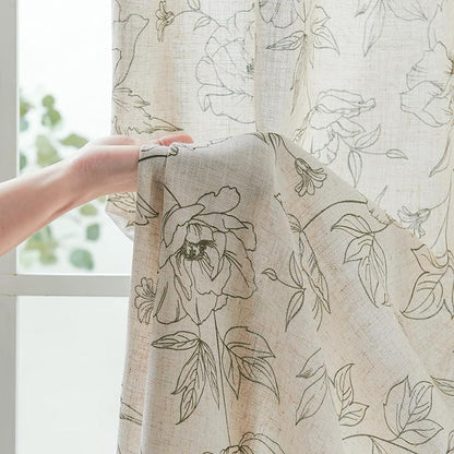 jinchan Floral Linen Curtains for Living Room 63 Inch Length Green Flower - Image 6