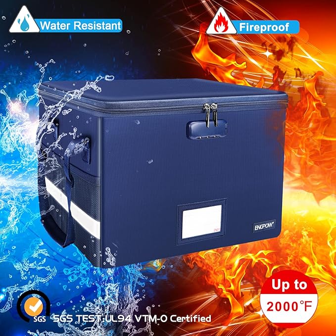 ENGPOW File Box with Lock, Fireproof Document Box with Pockets, Collapsible - Image 3
