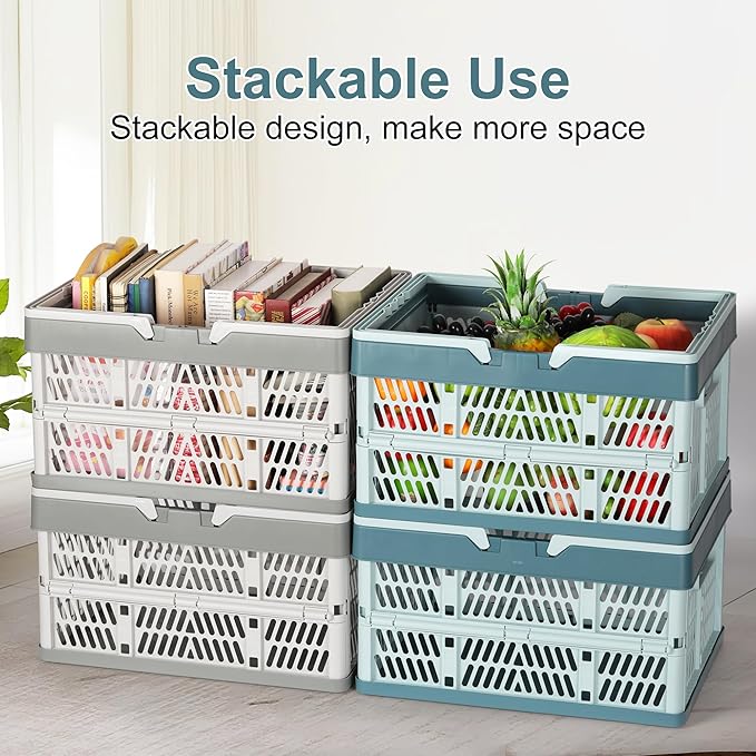 Heavy Duty Plastic Milk Crates for Storage, Collapsible Shopping Basket - Image 4