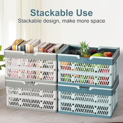 Heavy Duty Plastic Milk Crates for Storage, Collapsible Shopping Basket - Image 4