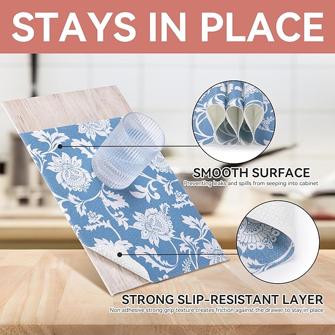 RAY STAR Shelf Liner, 12 Inch x 10 Feet Non Adhesive Floral Kitchen Cabinet - Image 3