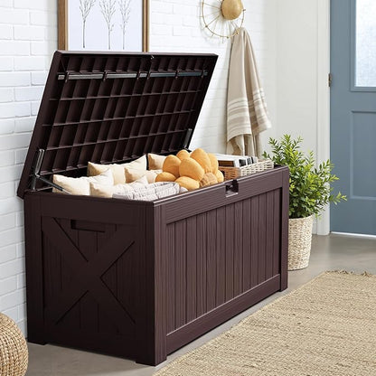 JUMMICO 120 Gallon Resin Deck Box, Large Outdoor Storage Box Waterproof & - Image 6