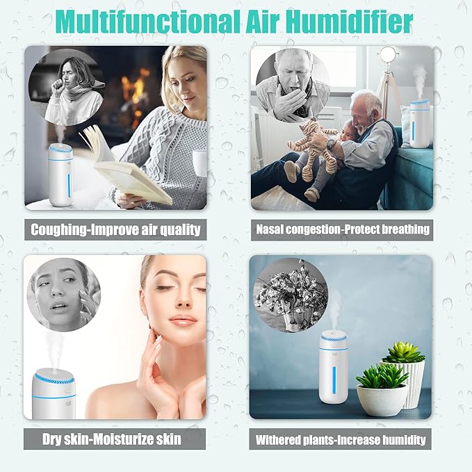 Small Humidifiers for Bedroom Nightstand Room 400ML USB Humidifer Plant Cool - Image 3