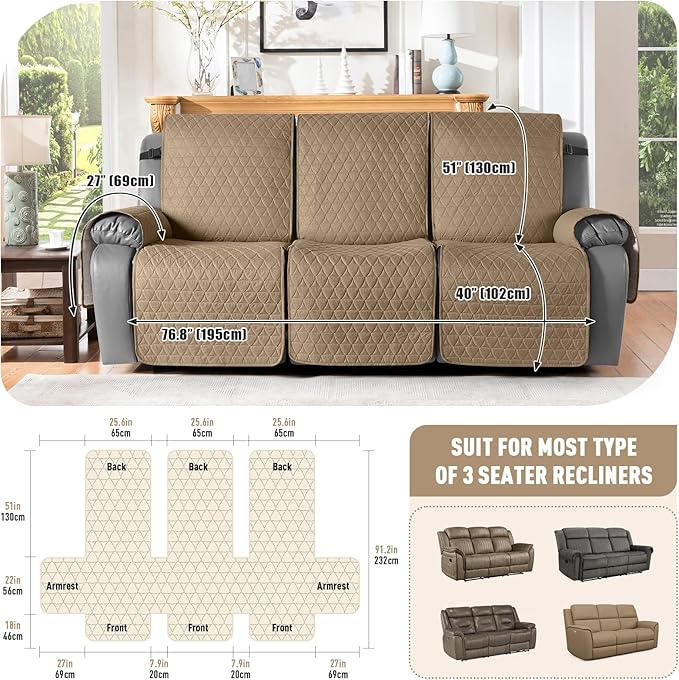 TAOCOCO 100% Waterproof Recliner Cover, Non-Slip Washable Reclining Couch Cover - Image 3