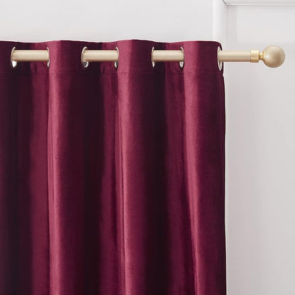 BULBUL Christmas Burgundy Velvet Curtains 84 inches Luxury Elegant Living Room - Image 2