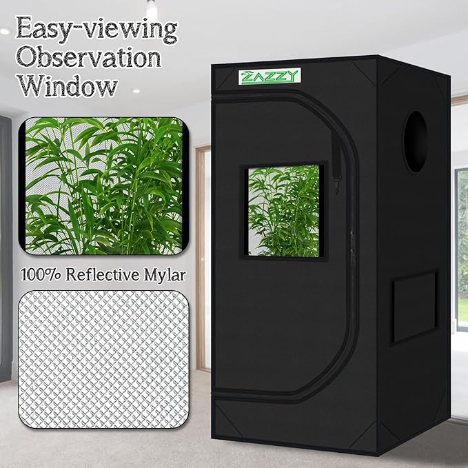 zazzy 2x2 Grow Tent 24"x24"x48"600D Mylar Hydroponic Indoor Plant Grow Tents - Image 4
