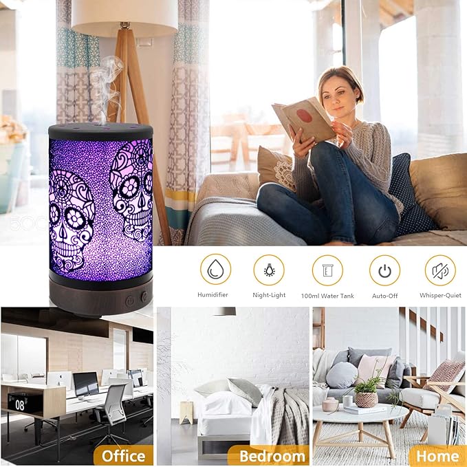 Skull Essential Oil Diffuser, Daroma 100ml Metal Aromatherapy Ultrasonic Cool - Image 4