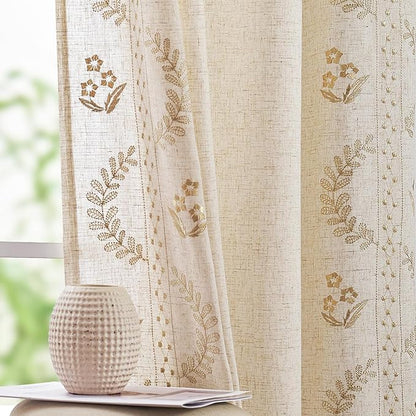 jinchan Belrose 4 Panel Curtains Set 90 Inch Length Floral Curtains Linen Blend - Image 3