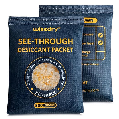wisedry 2 x 500 Gram See-Through Silica Gel Desiccant Packets, Large Capacity by wisedry