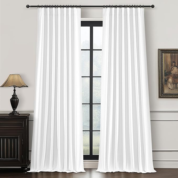 Pure White Blackout 102 Inch Long Curtains by QJMYDECO