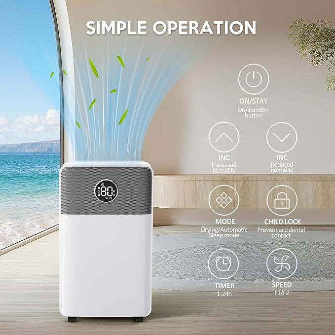 2500 Sq.Ft Dehumidifiers with Drain Hose, Max 42 Pints, Intelligent Humidity - Image 2