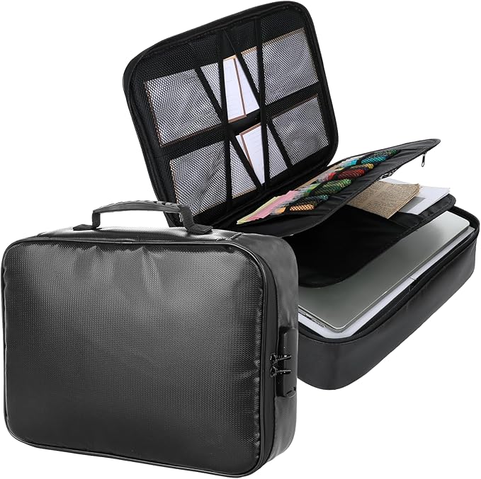 Fireproof Document Box with Lock, Waterproof File Organizer Portable Travel by Dimeho