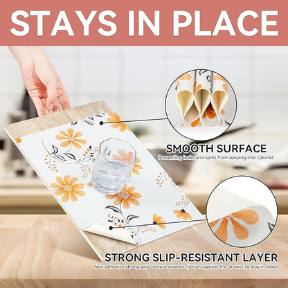 RAY STAR Shelf Liner, Non Adhesive Daisy Floral Printed Cabinet Liner - Image 3