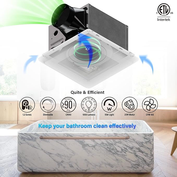 2 In 1 Bath Fan With LED Light, 25W Ceiling Mount Ventilation Fan and Light - Image 3