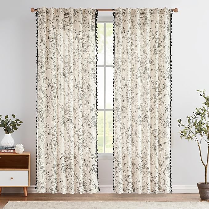 JINCHAN Linen Blend Floral Curtains - Image 2