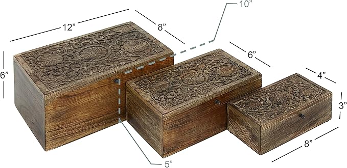 Deco 79 Mango Wood Floral Handmade Decorative Box Decorative Keepsake Boxes - Image 6