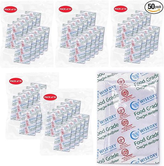 500CC Oxygen Absorbers for Food Storage, 50 Packs, Large Size Long Lasting O2 by Wisesorb