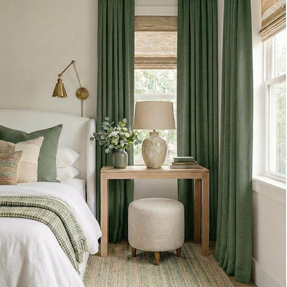 RYB HOME Olive Green 100% Blackout Linen Curtains 90 inches Long, Luxury - Image 2