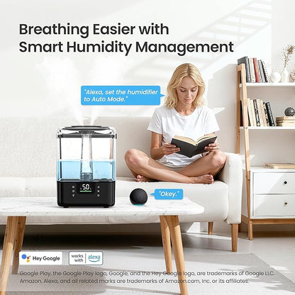 Smart Humidifiers for Bedroom Home, 6L Cool Mist Top Fill Humidifier Large Room - Image 7