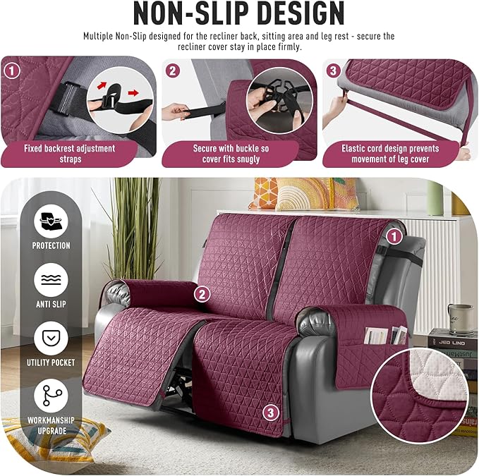 TAOCOCO 100% Waterproof Recliner Cover, Non-Slip Washable Reclining Couch Cover - Image 5