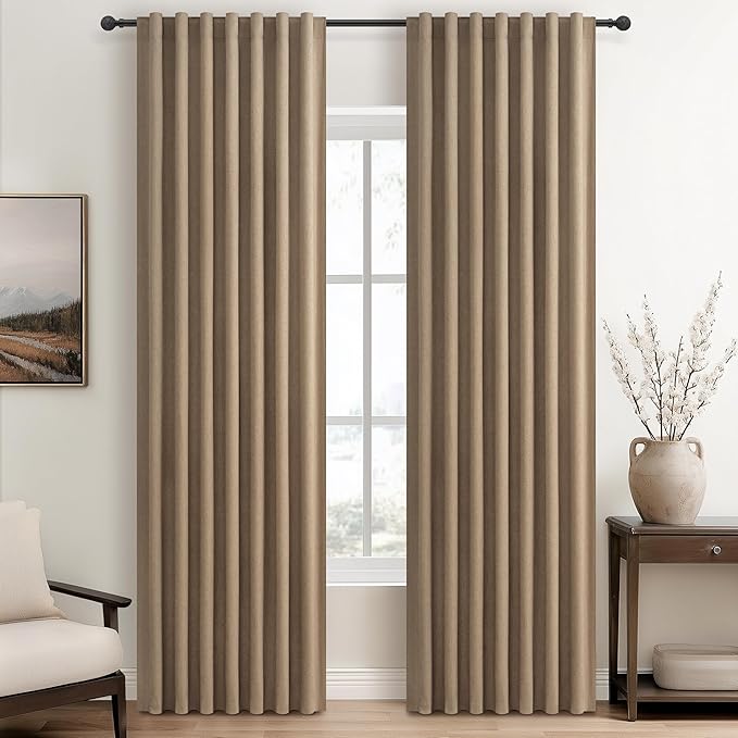 RustBrown Black Out 90 Inch Long Boho Curtains 2 Panel Set, Farmhouse Curtains by QJMYDECO